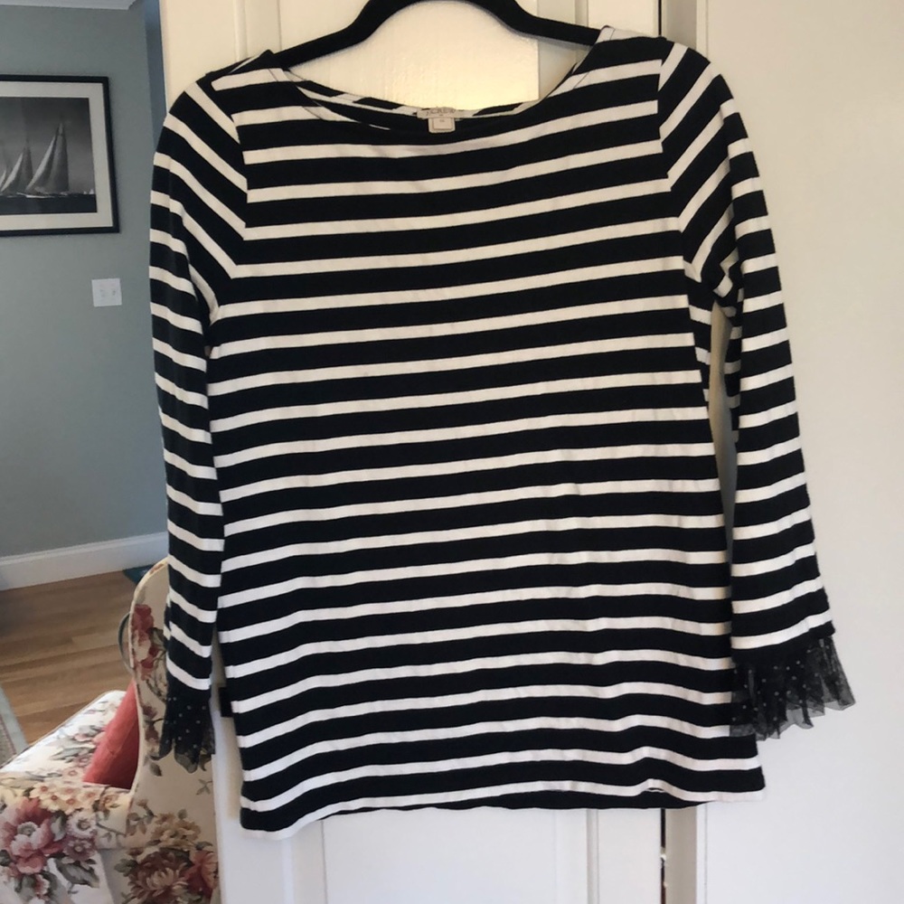 J crew stripped top with fancy sleeves XS